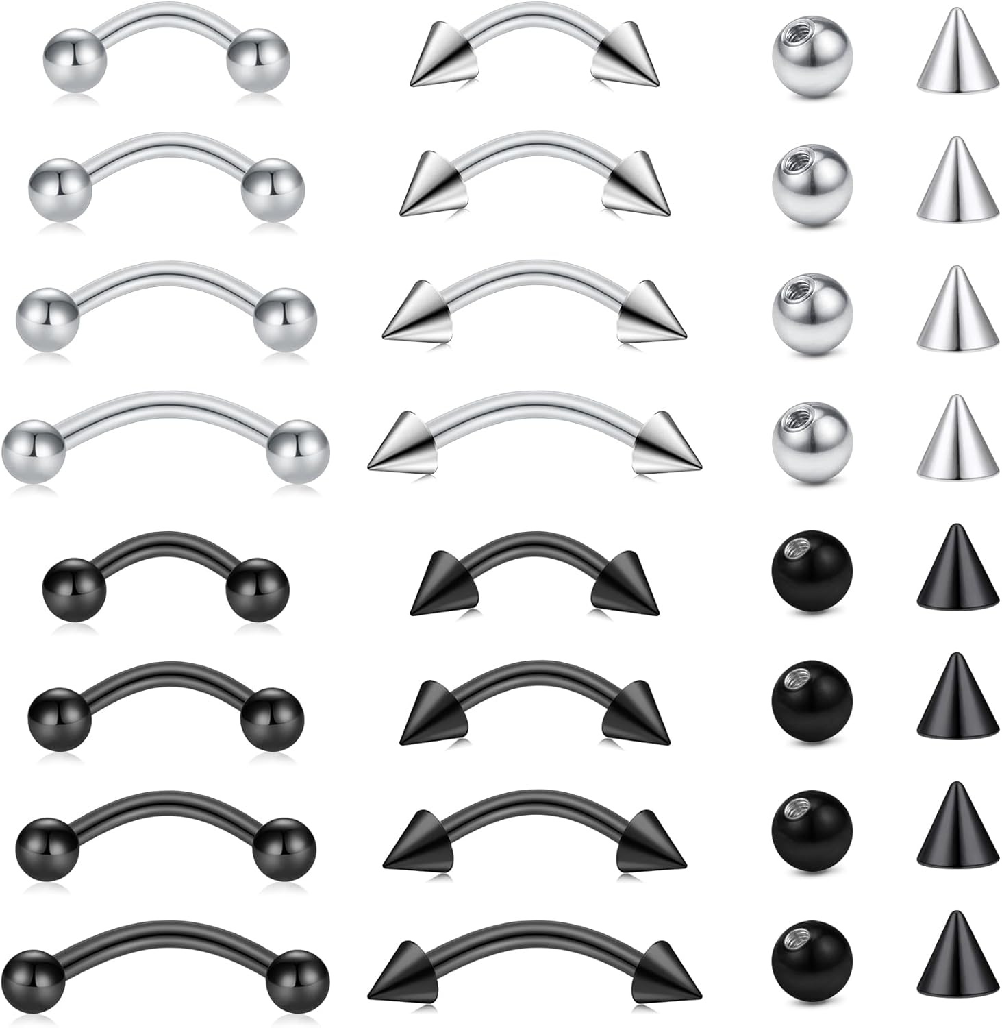 Body Jewelry Vertical Labret - Набор из 32 штук: Изогнутые штанги