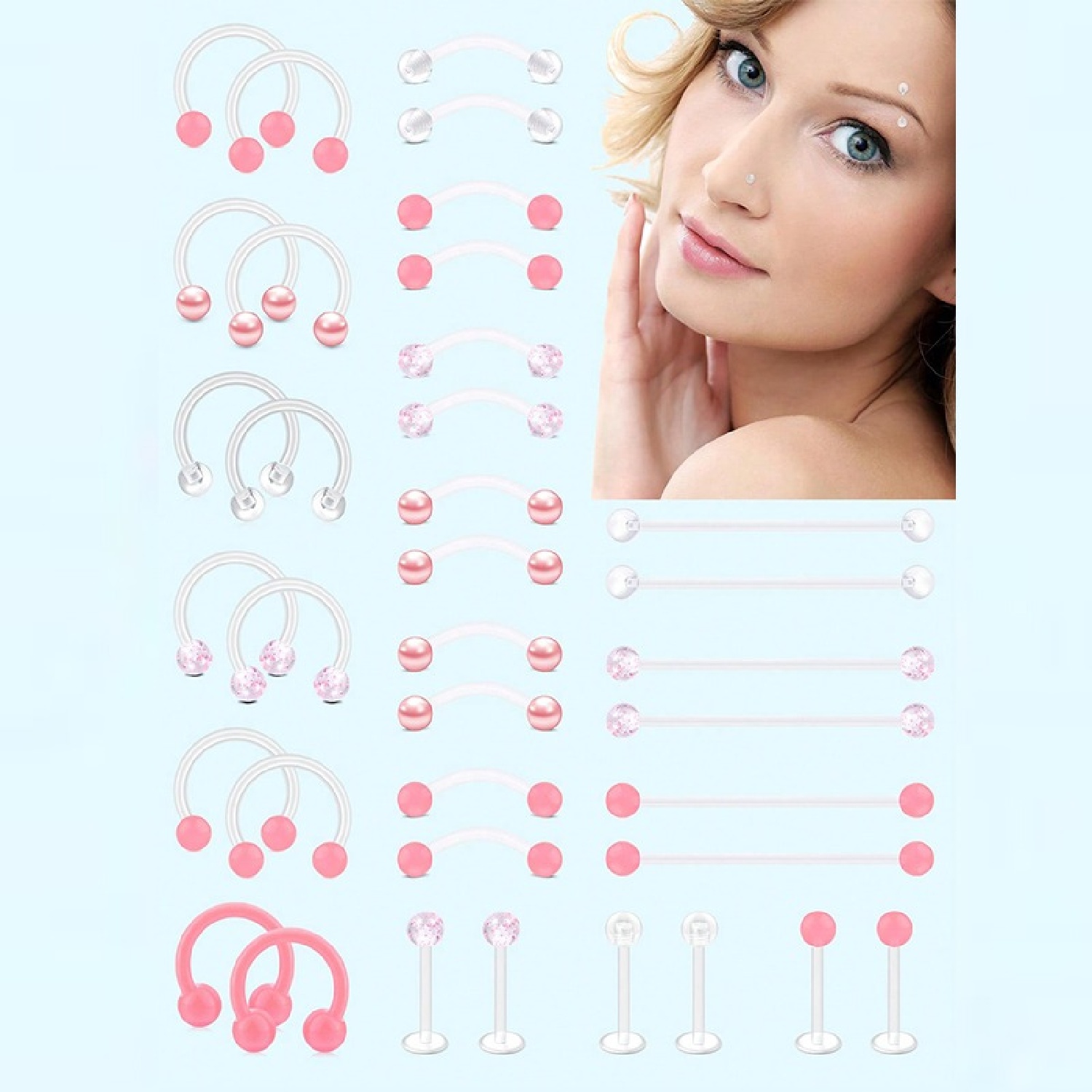 Body Jewelry Vertical Labret - 12pcs ясный розовый промышленный пирсинг ювелирные