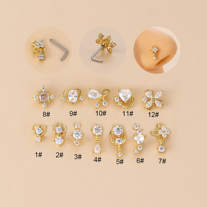 Body Jewelry Earrings - Серьга-гвоздик для носа L-образной формы с