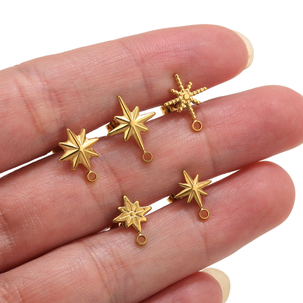 Body Jewelry - 6 шт. позолоченных 18-каратным PVD-золотом штифтов-звездочек