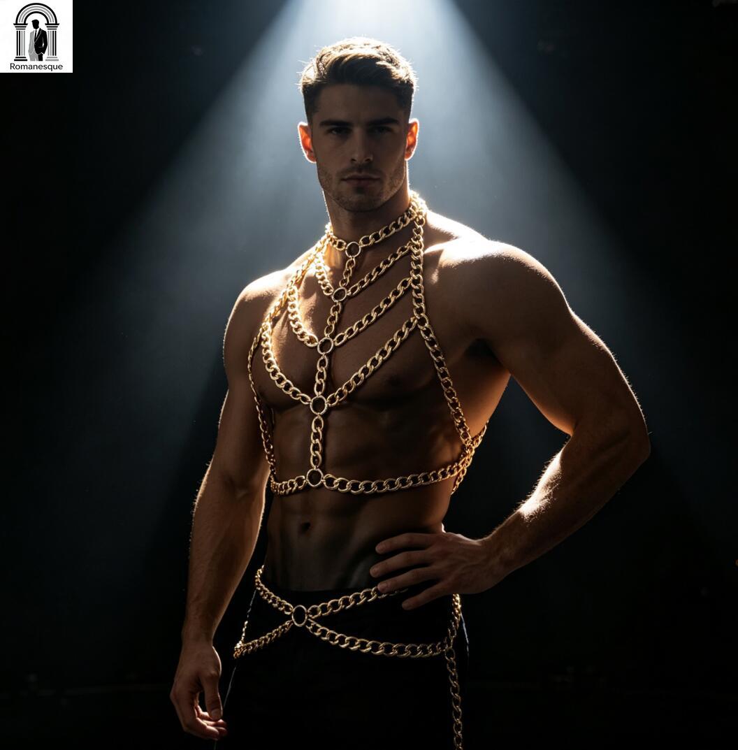 Body Jewelry Vest - Мужской серебряный толстый цепной жилет-боди с