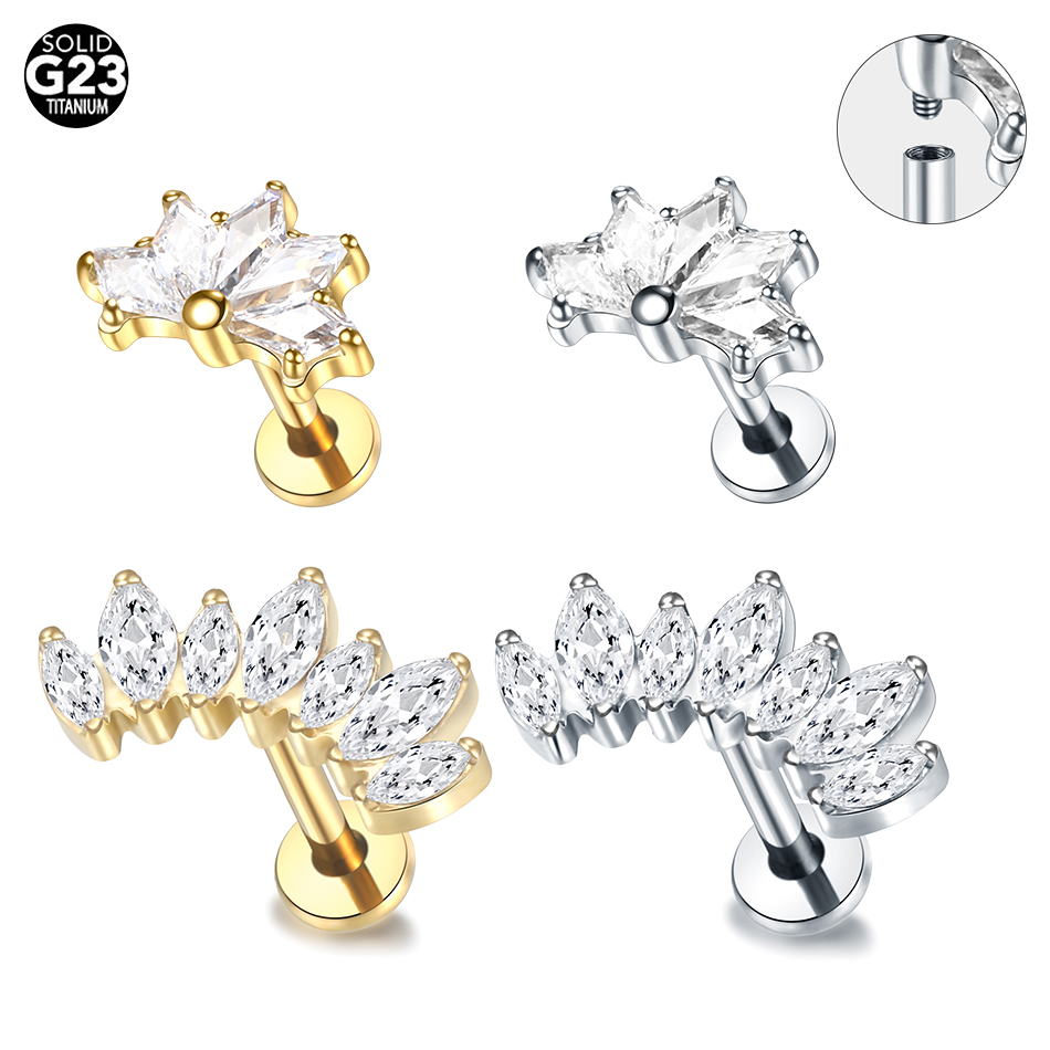 Zoor Body Jewelry - Серьги-гвоздики из титана с фианитом, украшение