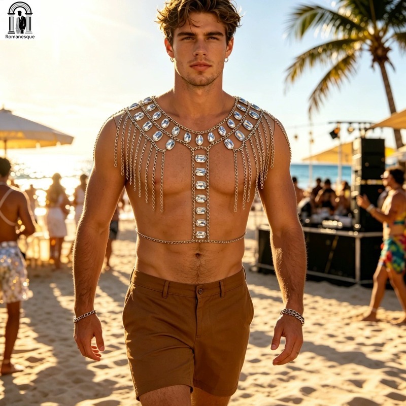 Модный мужской блестящий жилет – обзор и цена Body Jewelry Vest