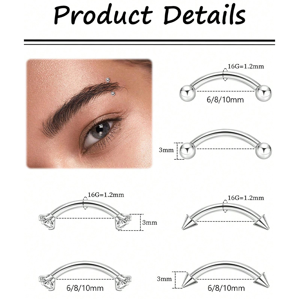 6 шт., 16 г, маленькая изогнут – обзор и цена Body Jewelry Vertical Labret
