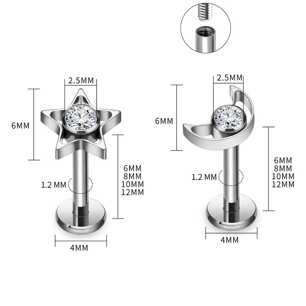 Титановый лабрет G23 Star Moon – обзор и цена Body Jewelry Vertical Labret